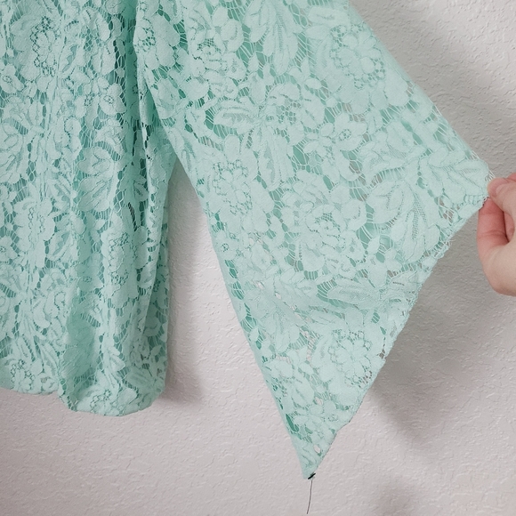 Alfani NWT Tear Drop Seafoam Green Lace Blouse Top - Picture 4 of 8
